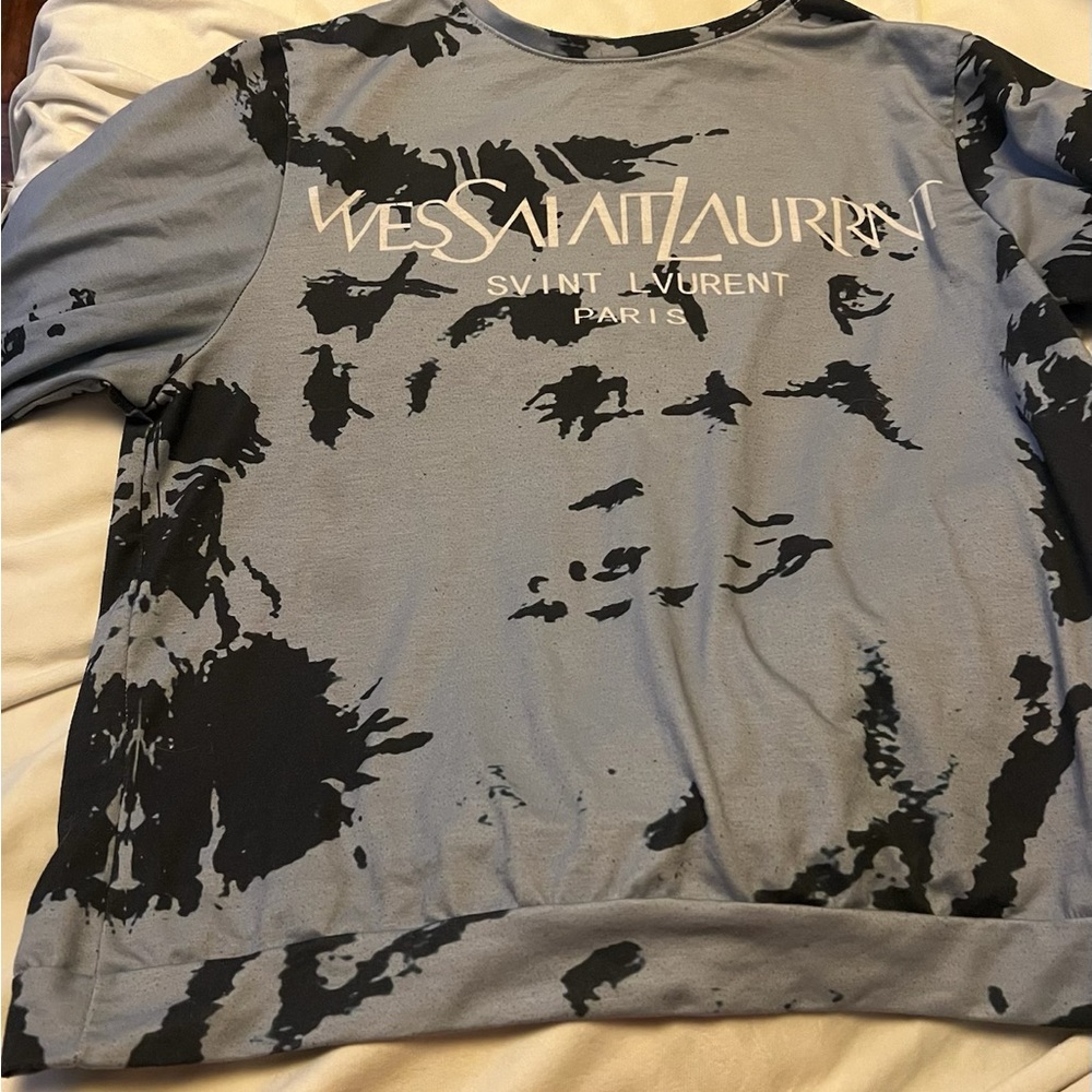Saint Laurent Gray and Black Graphic Sweatshirt